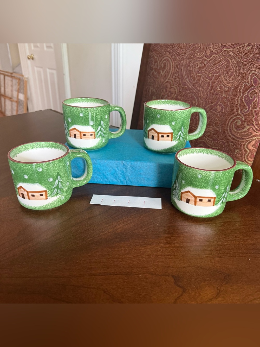 Set of 4 VTG The Cellar LOG CABIN Christmas Holiday Coffee / Tea Mugs 2000 #1
